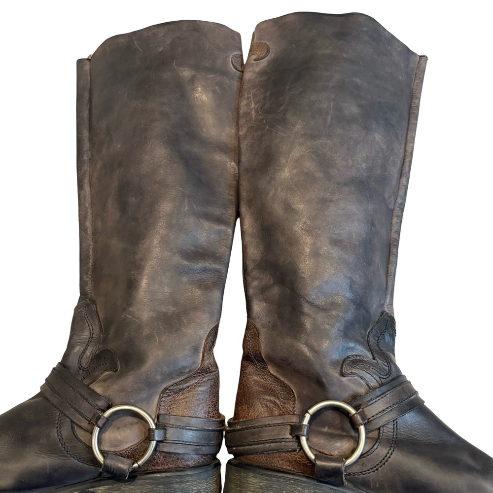 Steve Madden Judgemnt Distressed Black Leather Fleur-De-Lis Riding Boots, Sz 10 - Picture 8 of 16